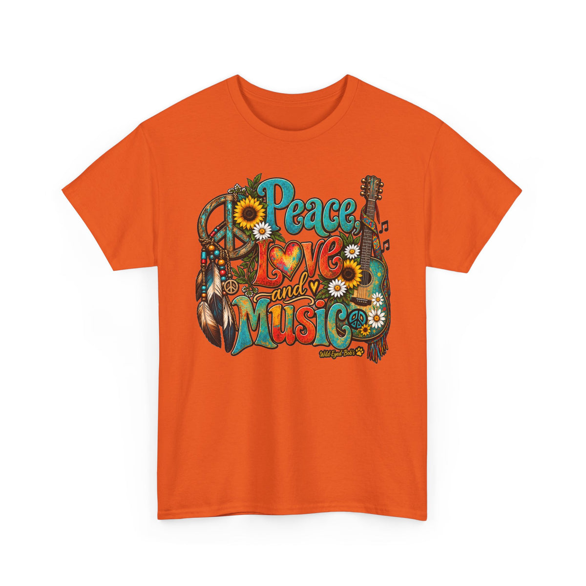 Peace Love Music T-Shirt — Retro Hippie Sunflower Graphic Tee