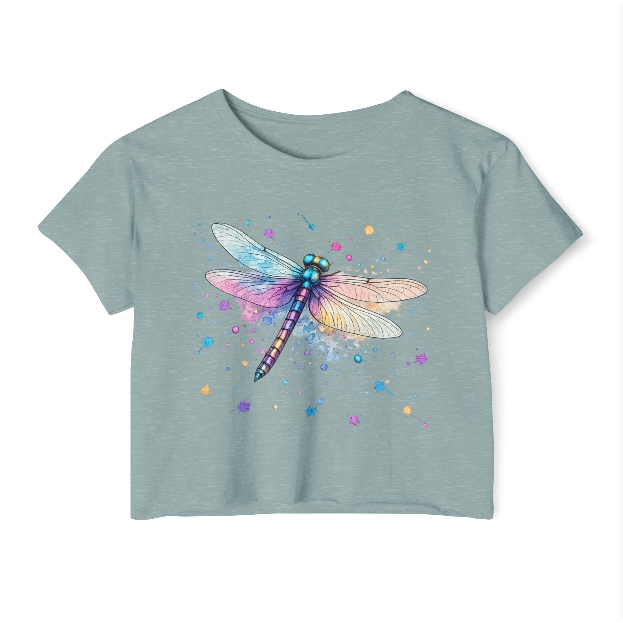 Dragonfly Watercolor Crop Top — Women's Festival Boho Tee
