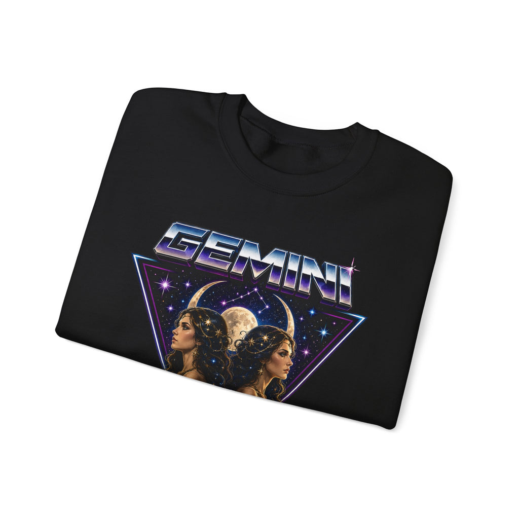 Gemini Zodiac Crewneck Sweatshirt — Retro Twin Astrology Graphic