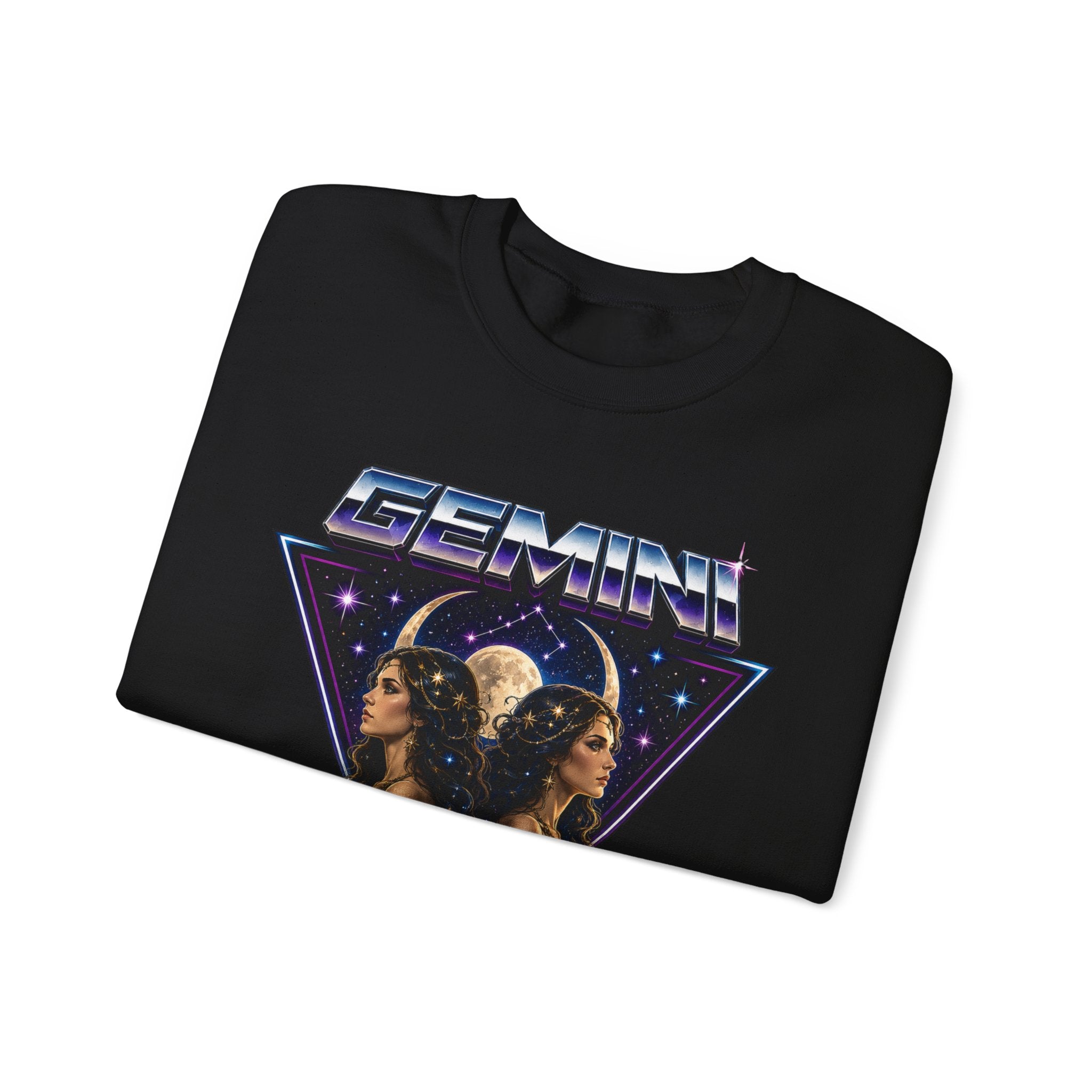 Gemini Zodiac Crewneck Sweatshirt — Retro Twin Astrology Graphic