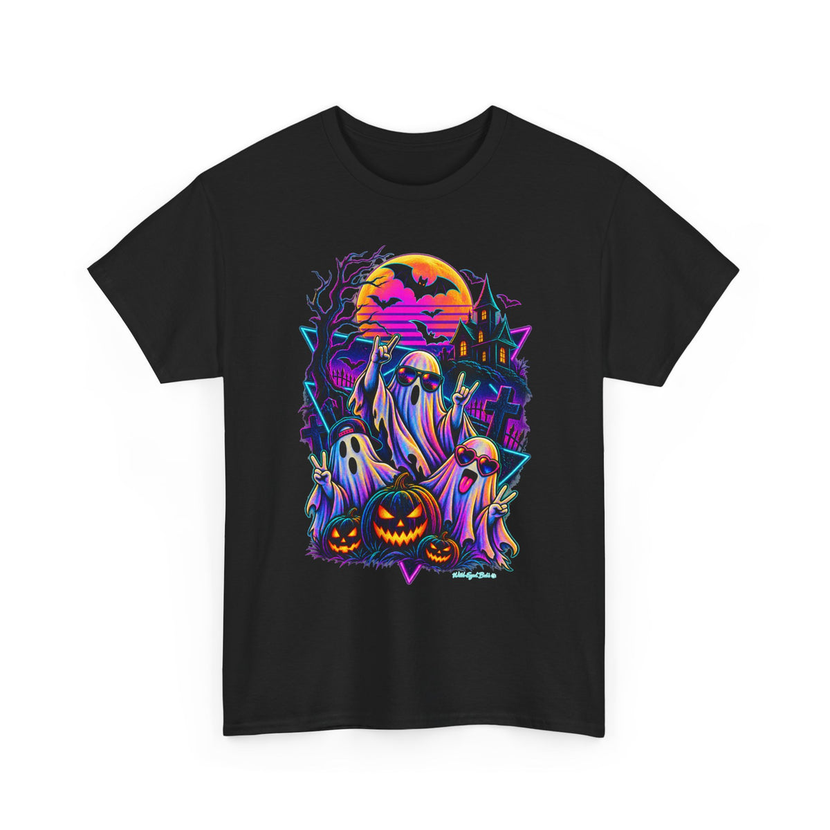 Halloween Neon Ghost Tee — Retro Spooky Pumpkin Graphic Shirt