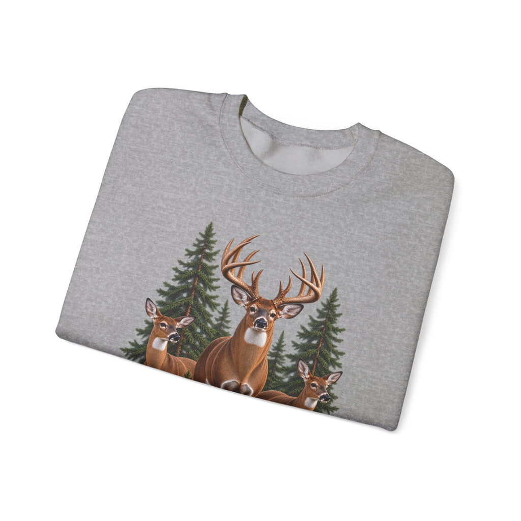 Deer Family Forest Crewneck Sweatshirt — Buck and Does Nature Graphic