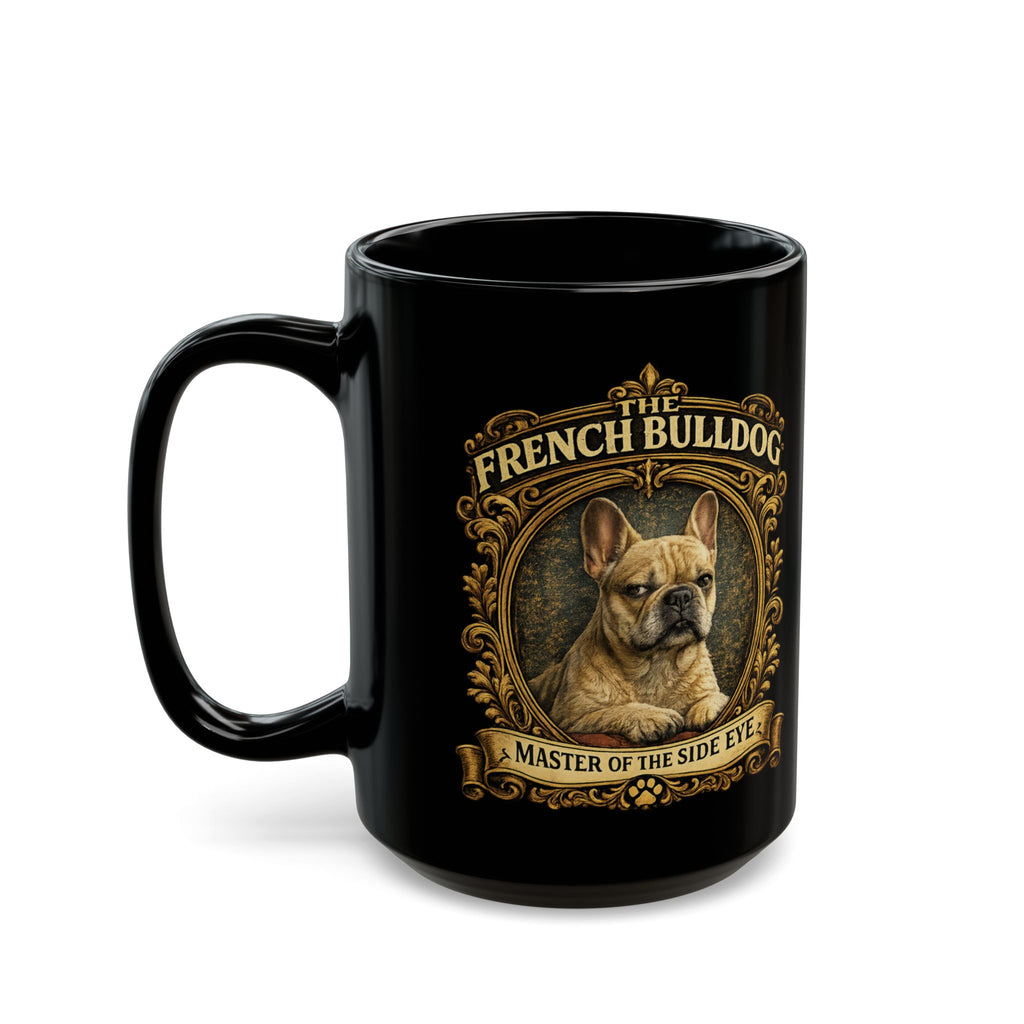 French Bulldog Crest Black Mug (11oz/15oz) – Vintage Dog Lover Coffee Cup