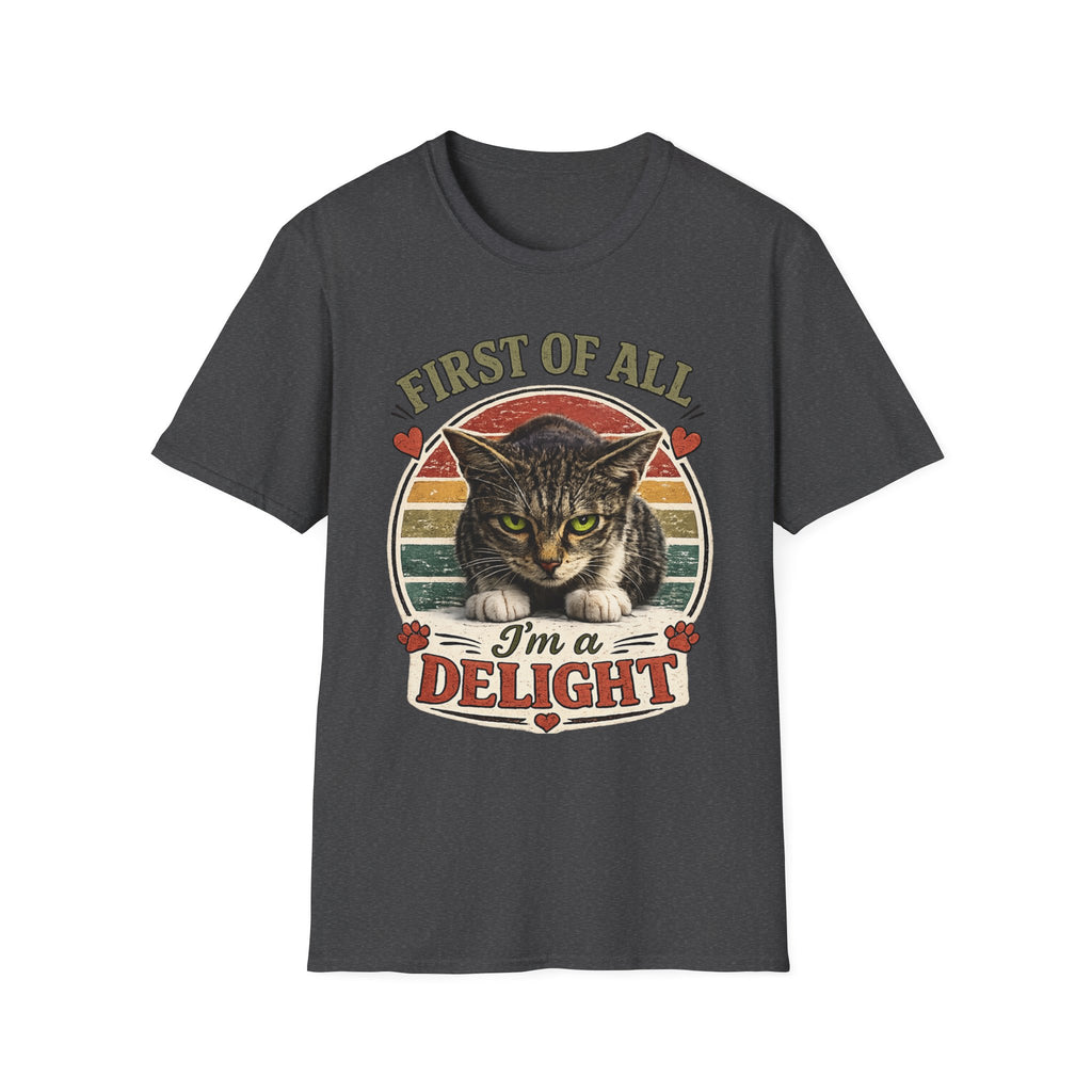 Cat T‑Shirt — “First of All I’m a Delight” Vintage Cat Graphic Tee