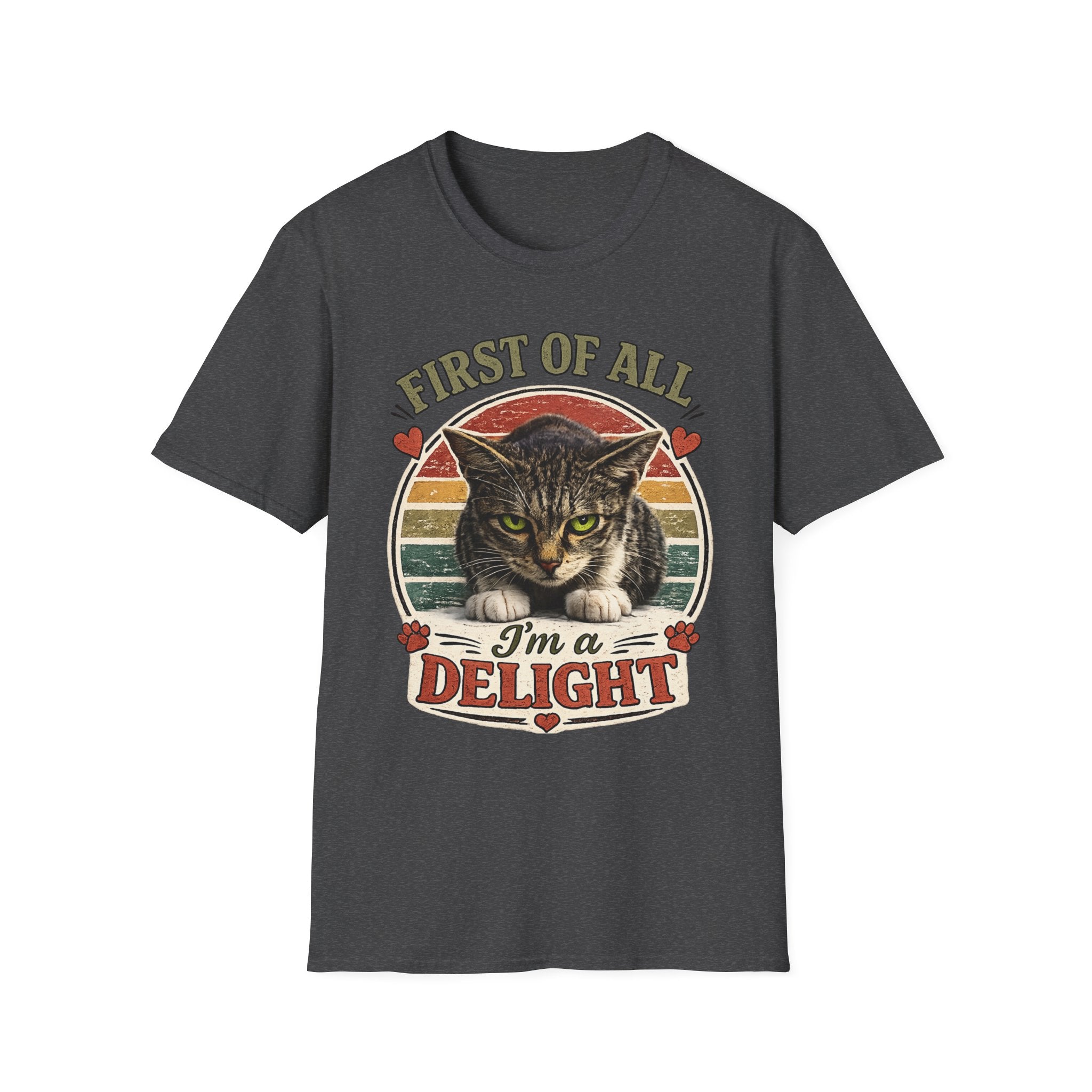 Cat T‑Shirt — “First of All I’m a Delight” Vintage Cat Graphic Tee