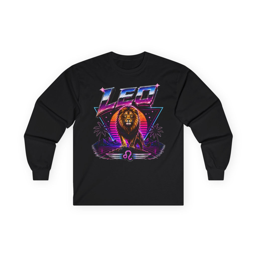Leo Zodiac Lion Long Sleeve Tee — Retro Sunset Astrology Shirt