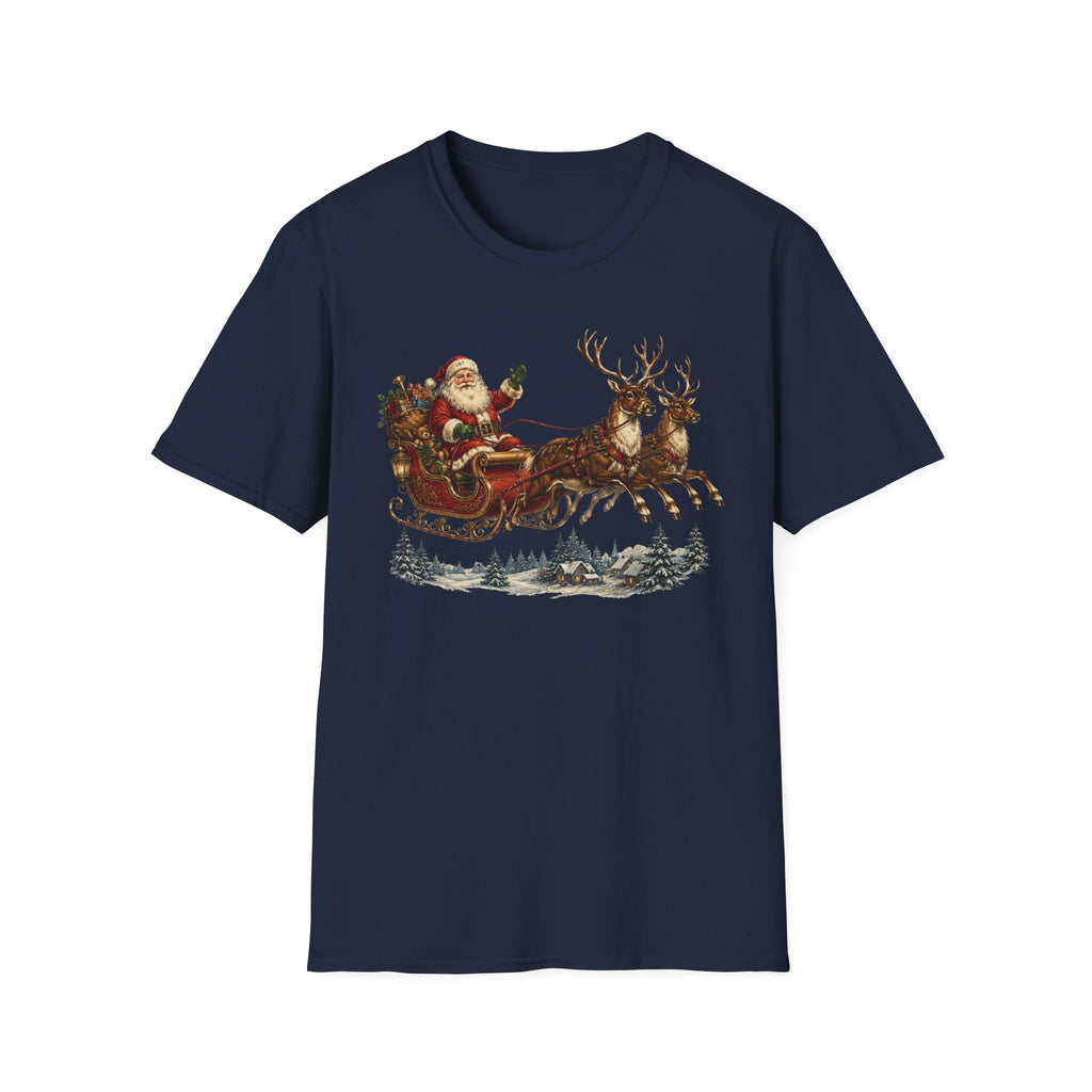 Santa Sleigh T-Shirt — Vintage Christmas Reindeer Holiday Tee