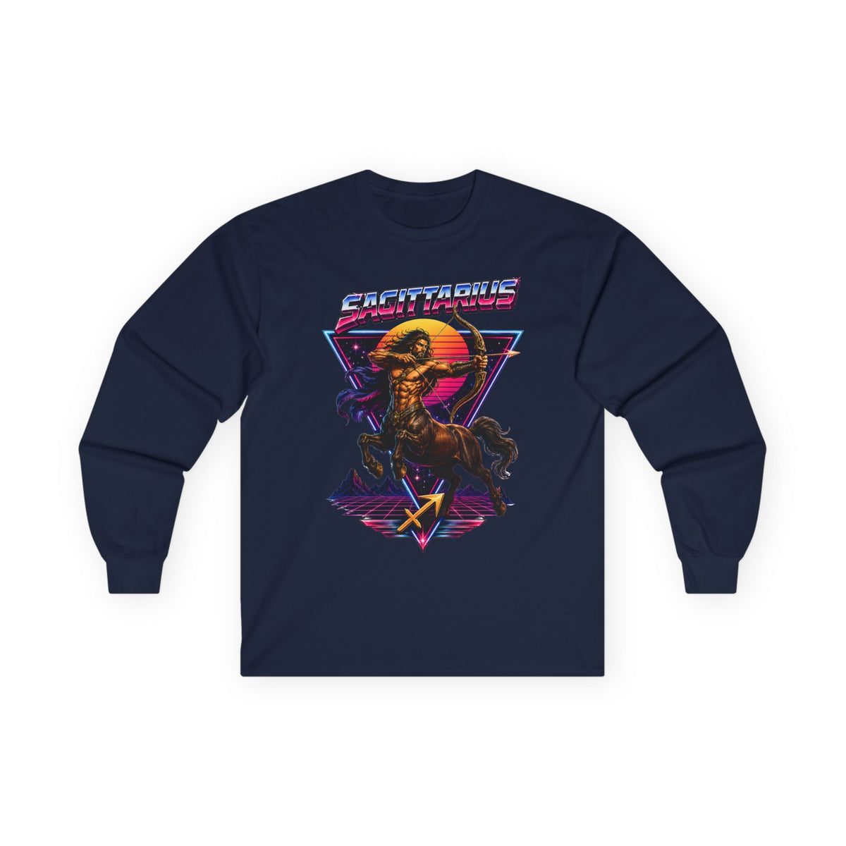 Retro Synthwave Centaur Long Sleeve Zodiac Tee