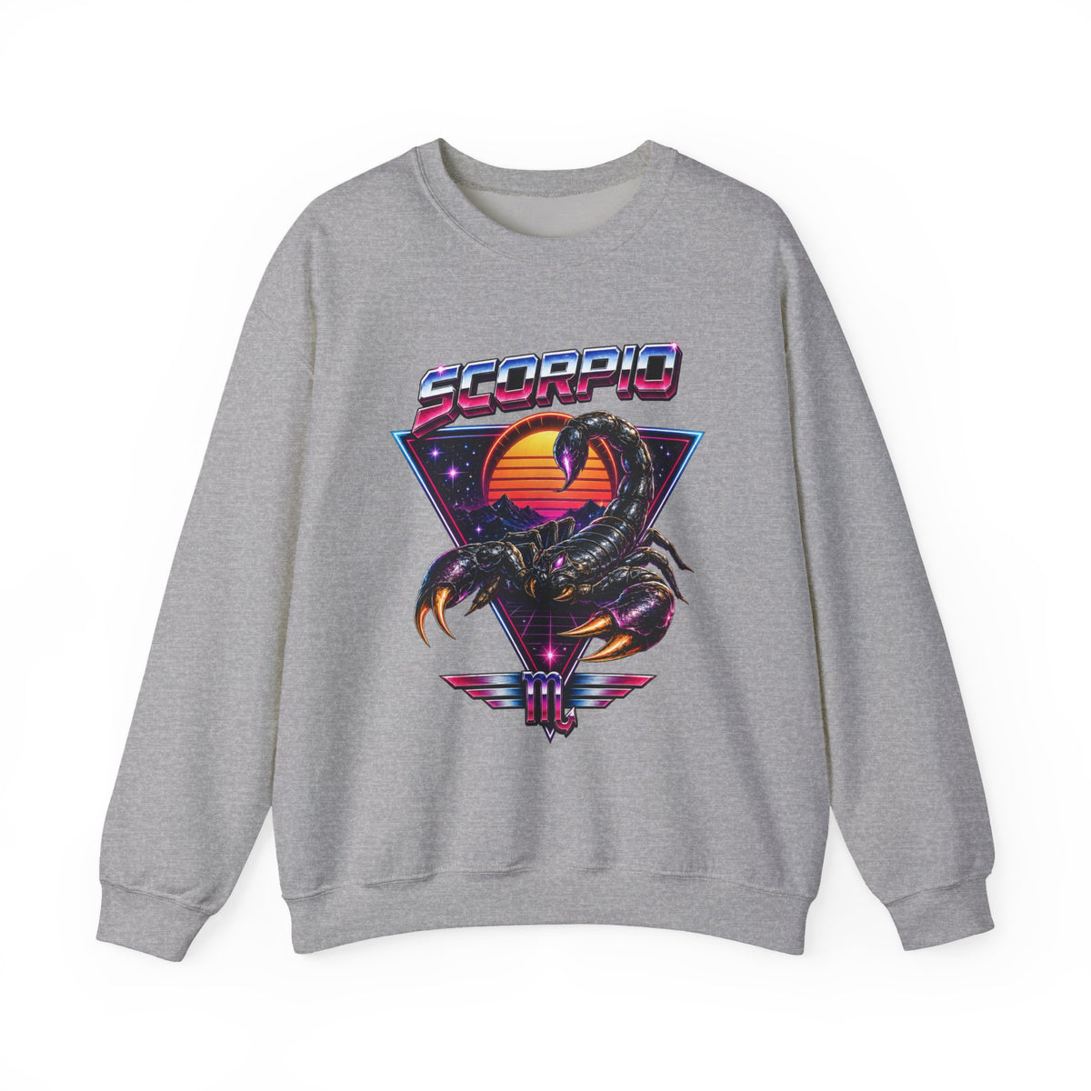 Scorpio Zodiac Crewneck Sweatshirt — Retro Sunset Scorpion Graphic