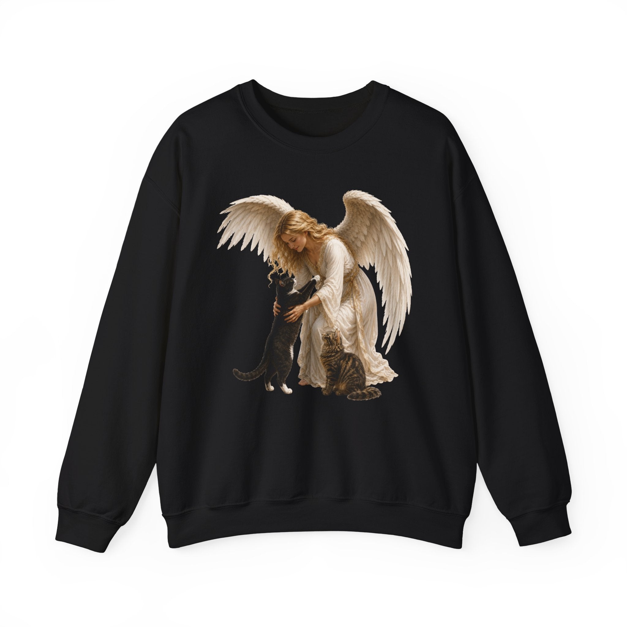 Angel Embrace cat Sweatshirt — Winged Guardian with Cat Graphic