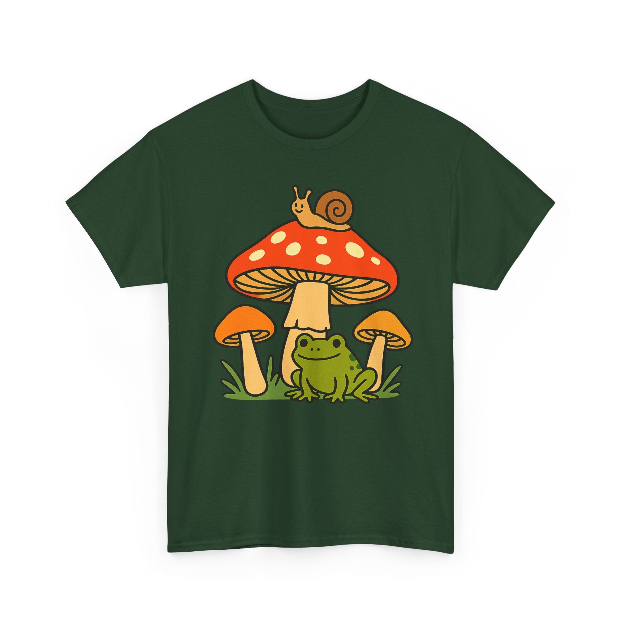 Frog & Mushroom Graphic Tee — Cute Snail Mushroom Garden T-Shirt