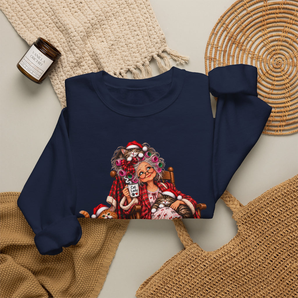 Christmas Cat Lady - Cozy Holiday Cats & Coffee Sweatshirt