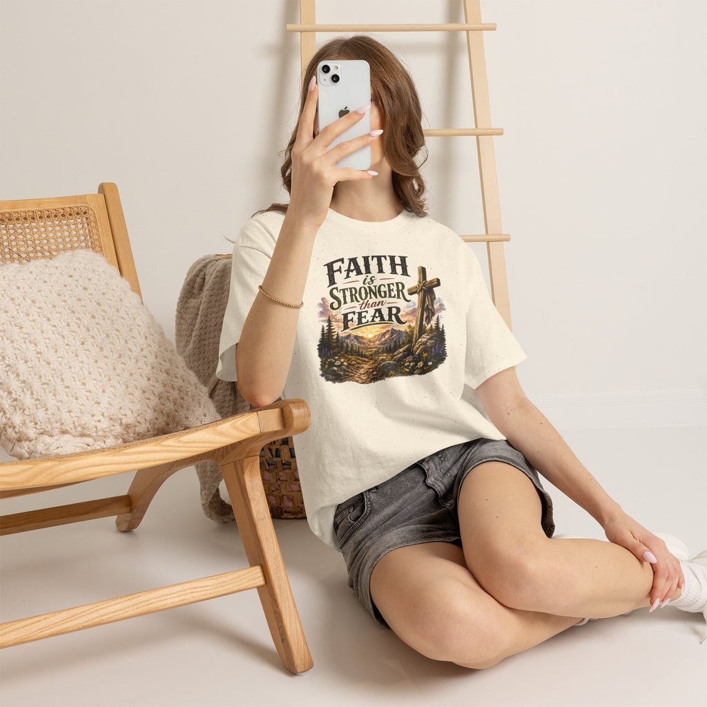 Faith Is Stronger Than Fear T-Shirt — Christian Cross Mountain Graphic Tee