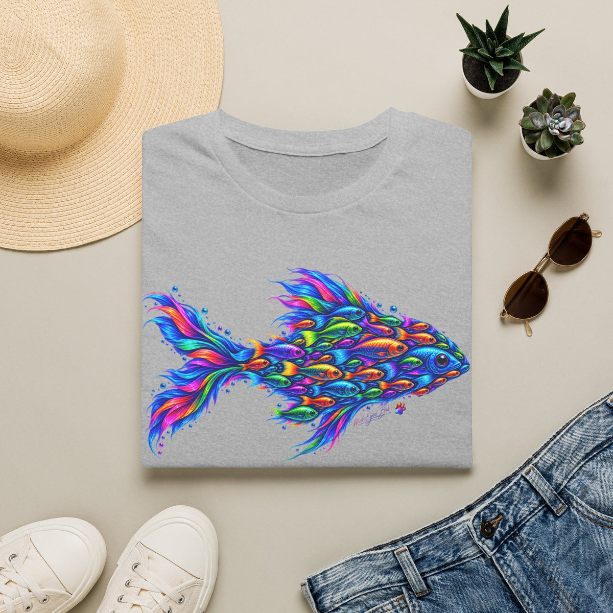 Colorful Fish Graphic T-Shirt — Vibrant Psychedelic Aquarium Art Tee