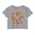Good Vibes All Day Crop Top — Retro Mushroom & Sun Festival Tee
