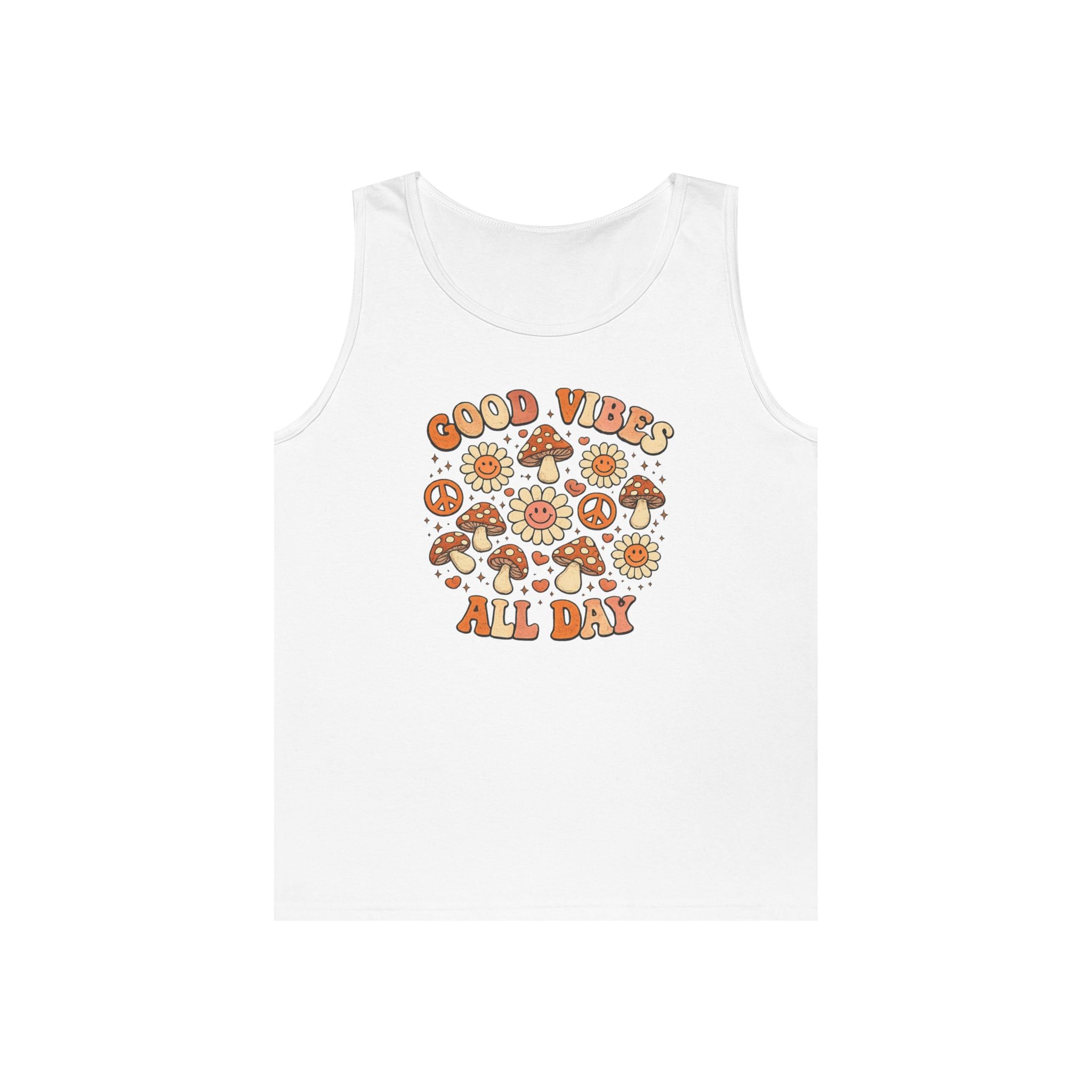 Boho-Good Vibes All Day Tank Top — Retro Mushroom Peace Floral Graphic