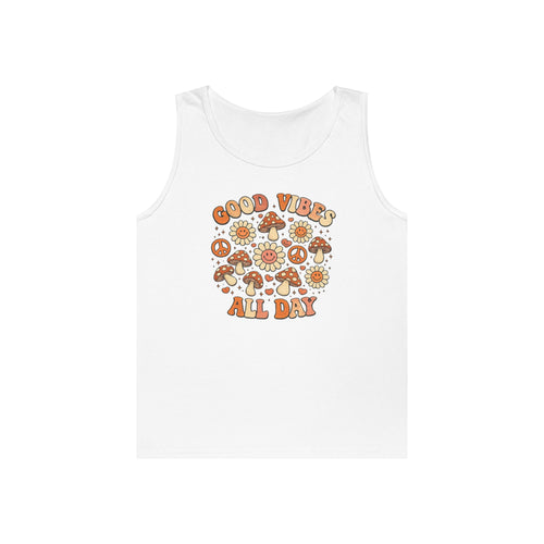 Boho-Good Vibes All Day Tank Top — Retro Mushroom Peace Floral Graphic