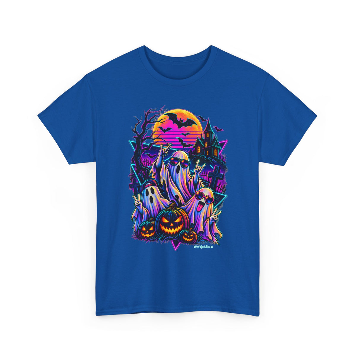 Halloween Neon Ghost Tee — Retro Spooky Pumpkin Graphic Shirt