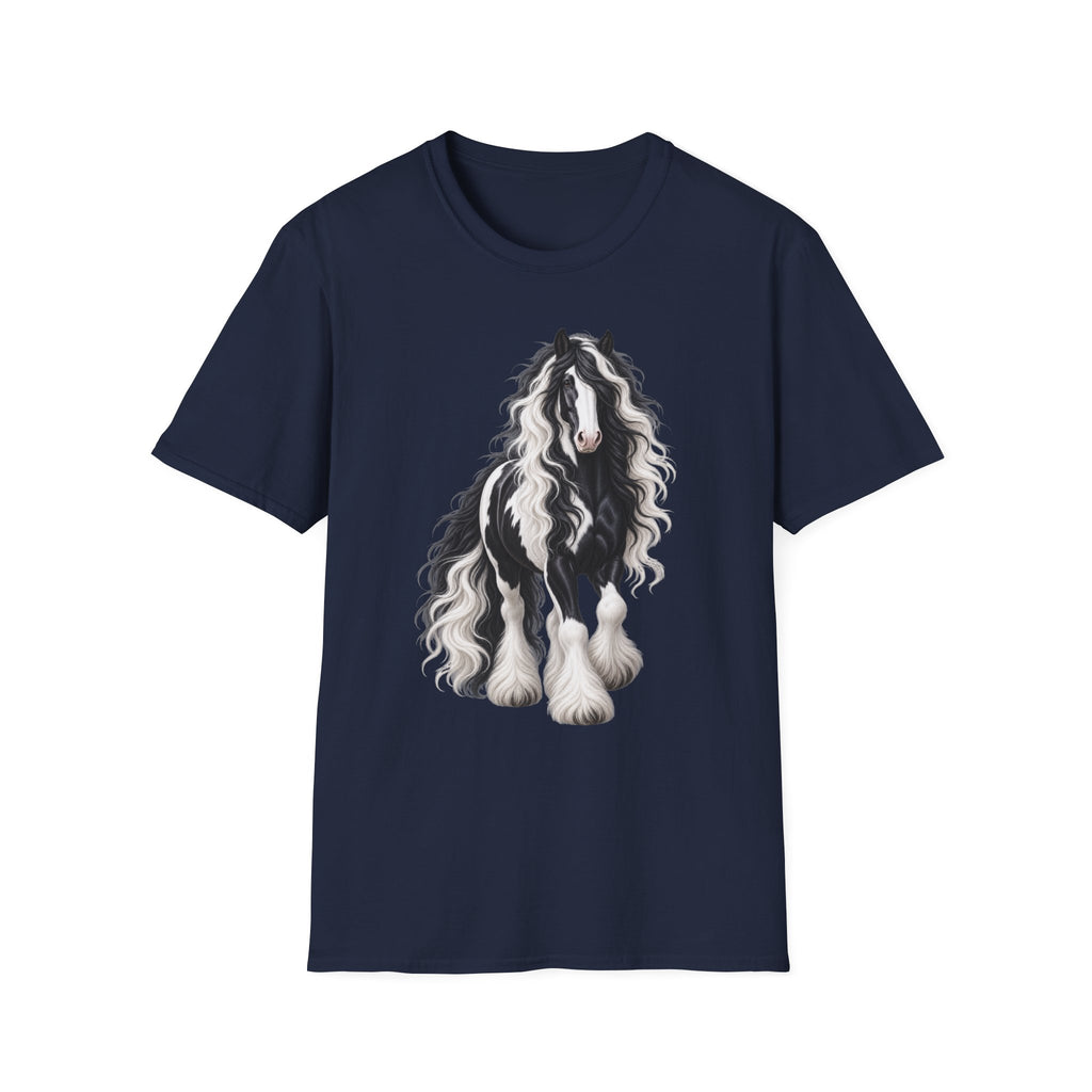 Gypsy Vanner Horse T-Shirt — Black & White Long Mane Pony Tee