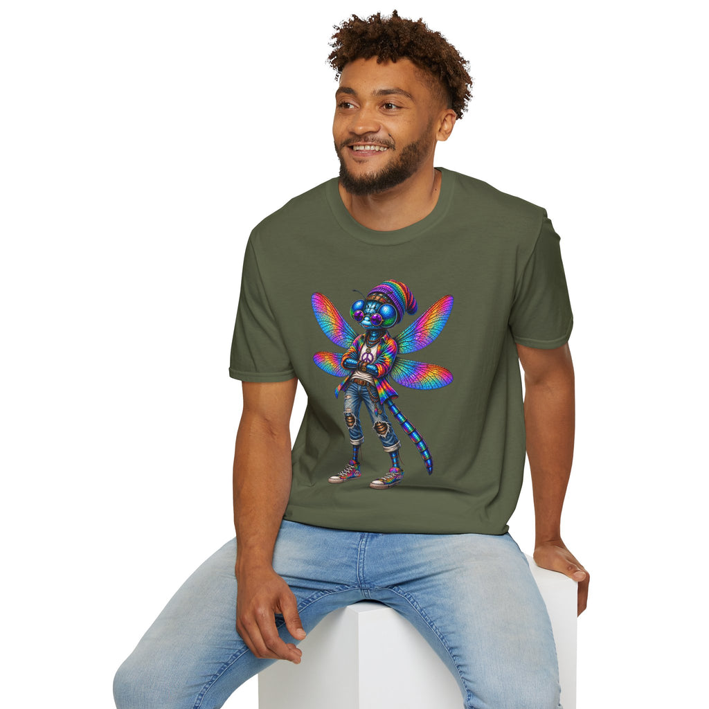 Psychedelic Dragonfly Graphic T-Shirt — Colorful Rasta-Inspired Bug Art Tee