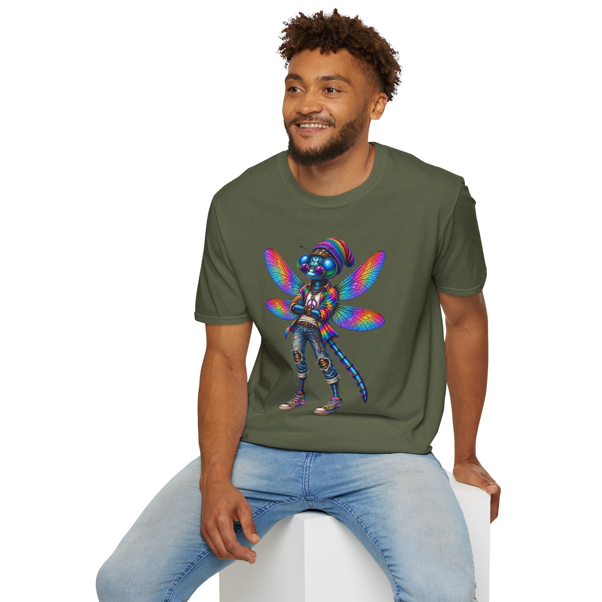 Psychedelic Dragonfly Graphic T-Shirt — Colorful Rasta-Inspired Bug Art Tee