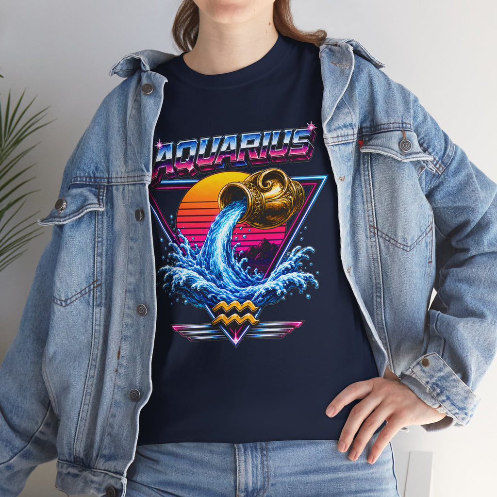 Aquarius Zodiac Tee — Retro Wave Astrological T-Shirt