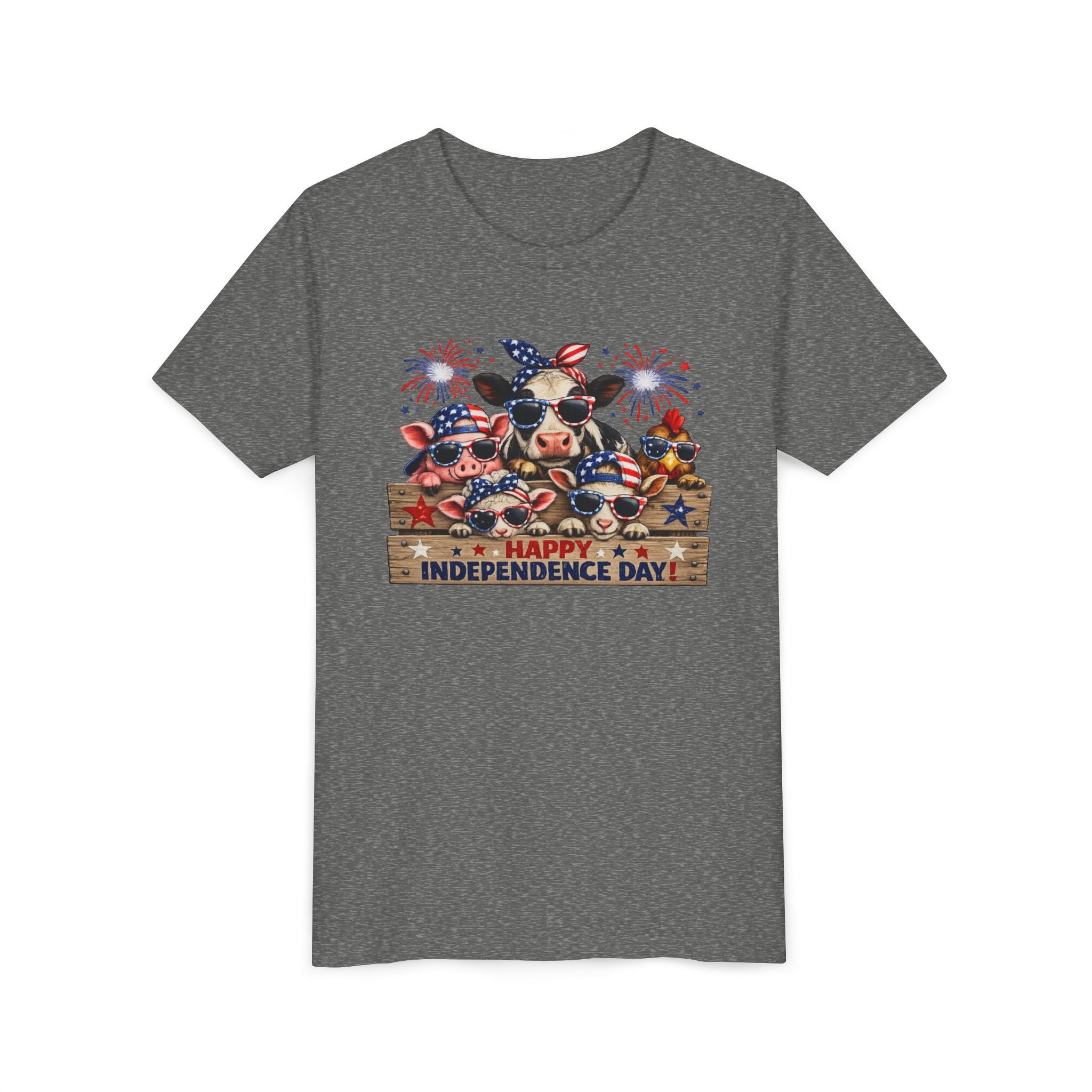 Youth Tee - Happy Independence Day Cow Patriotic Graphic