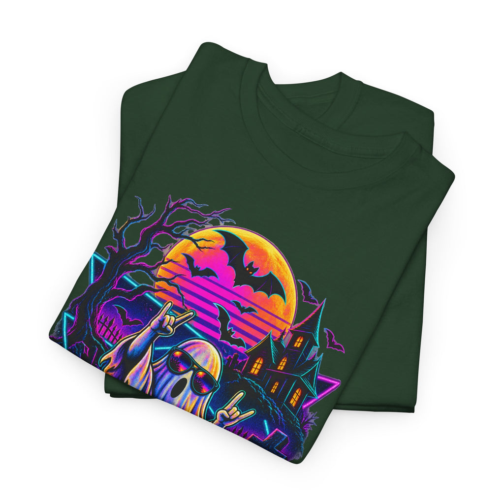 Halloween Neon Ghost Tee — Retro Spooky Pumpkin Graphic Shirt