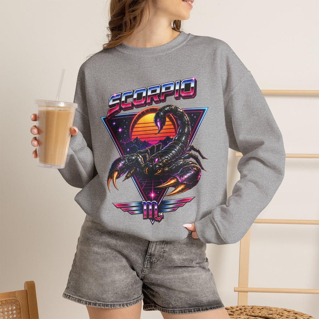 Scorpio Zodiac Crewneck Sweatshirt — Retro Sunset Scorpion Graphic