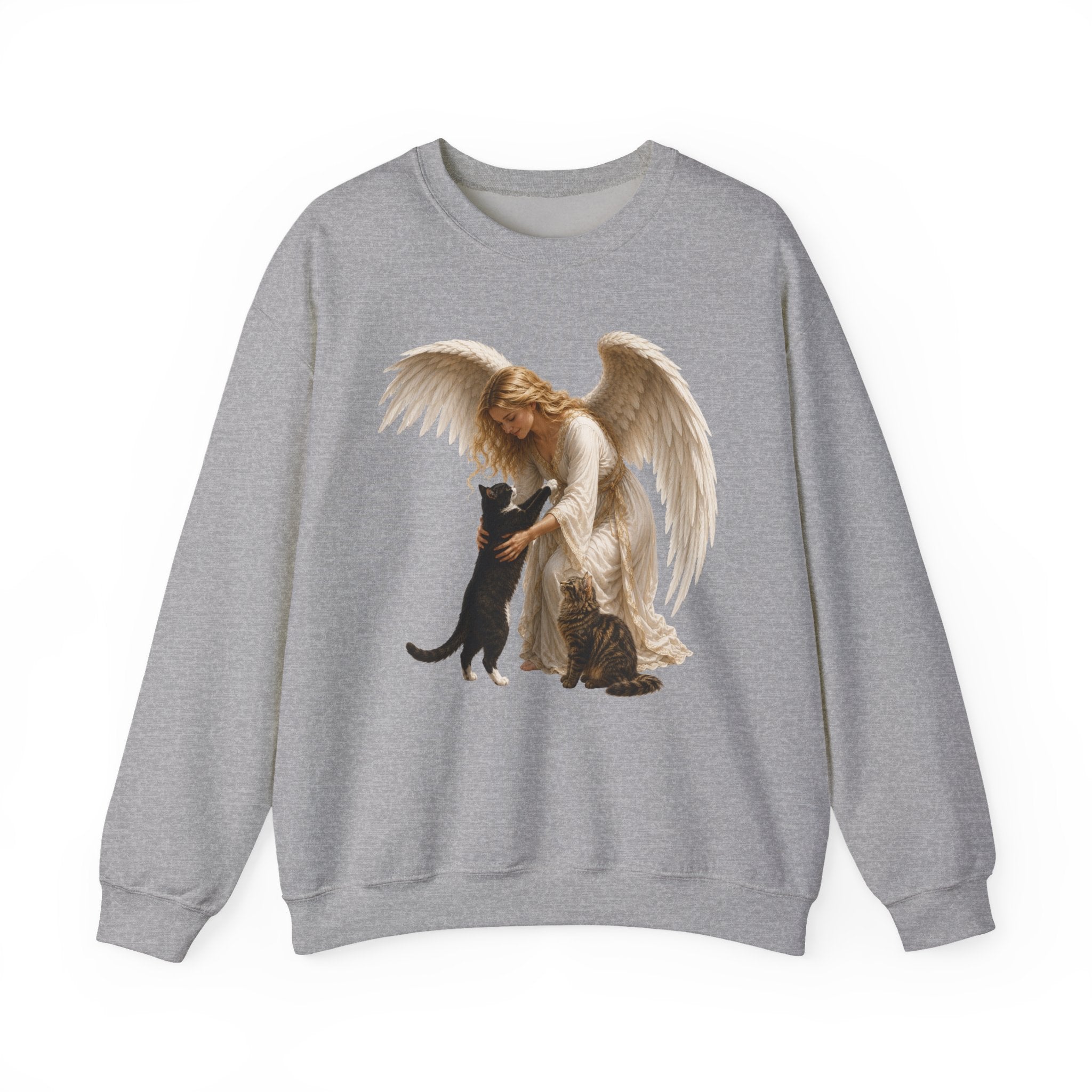 Angel Embrace cat Sweatshirt — Winged Guardian with Cat Graphic