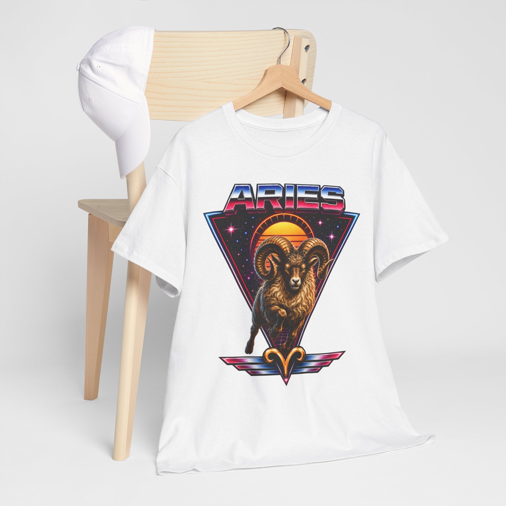 Aries Zodiac Tee — Retro 80s style Ram Astrology T-Shirt