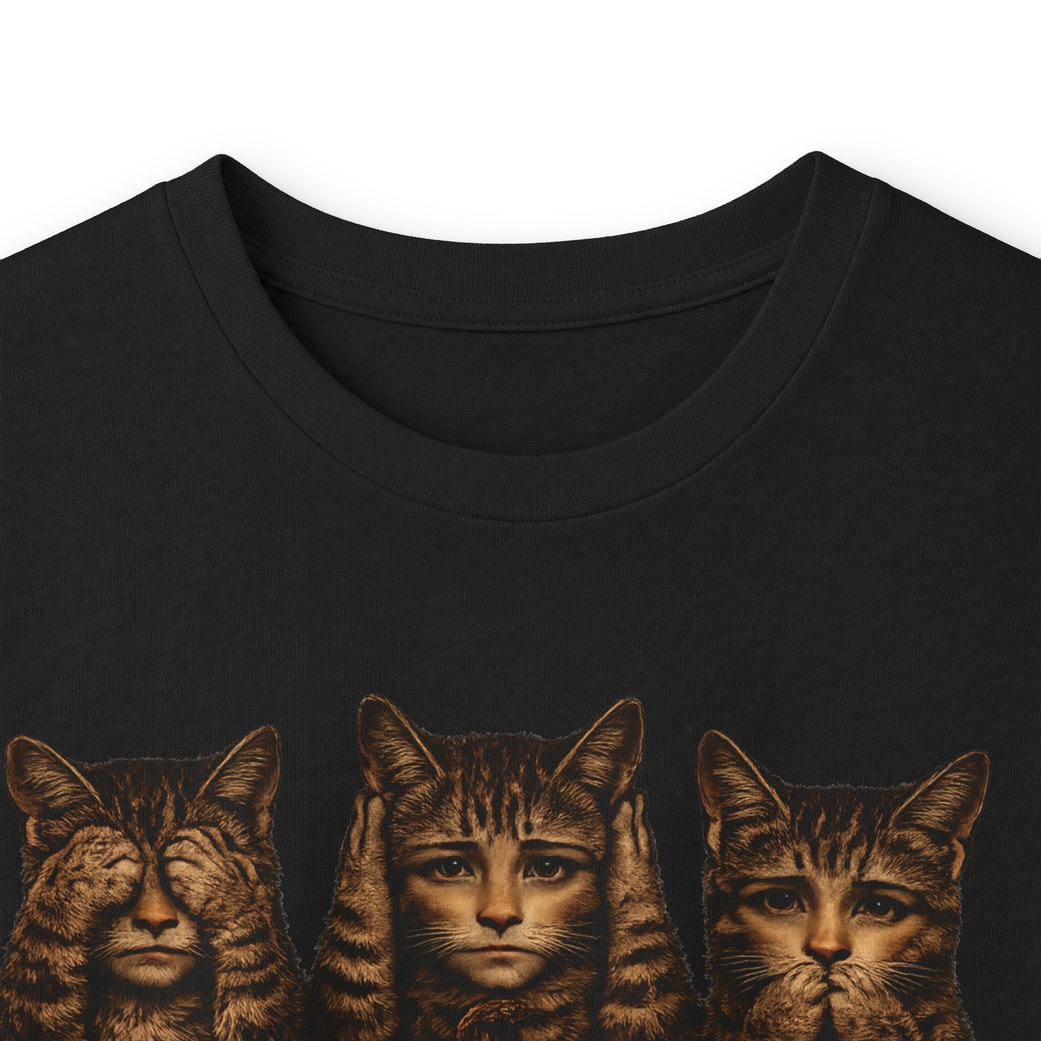 Anthropomorphic Trio Of  Cats Long Sleeve Tee — Three Kittens with Jack-O'-Lantern Graphic