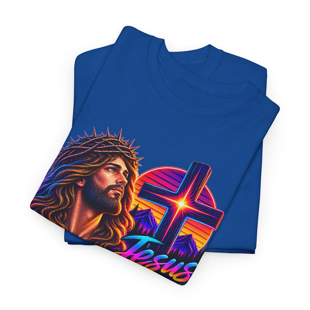Jesus Is King T-Shirt — Neon Portrait Cross Christian Tee