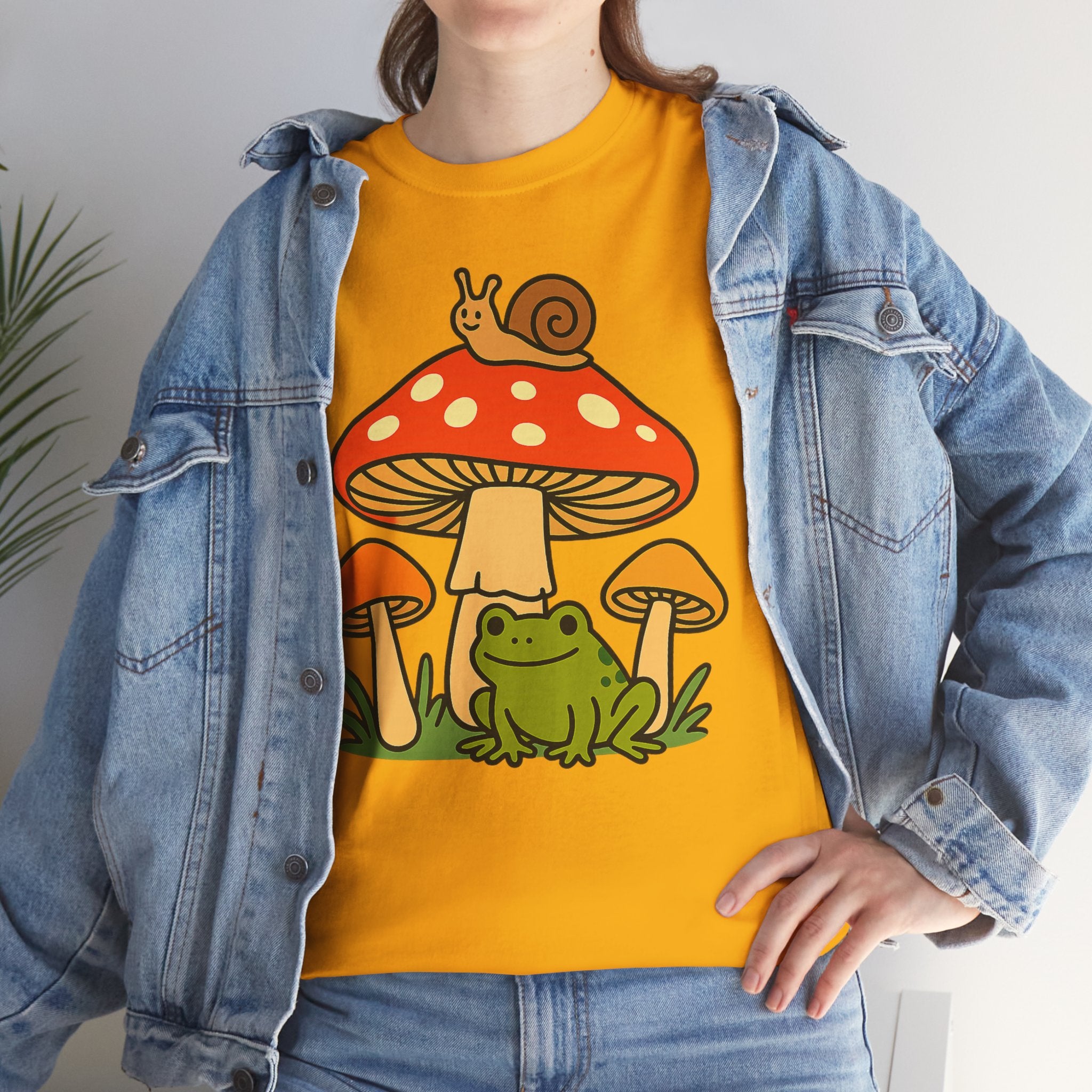 Frog & Mushroom Graphic Tee — Cute Snail Mushroom Garden T-Shirt