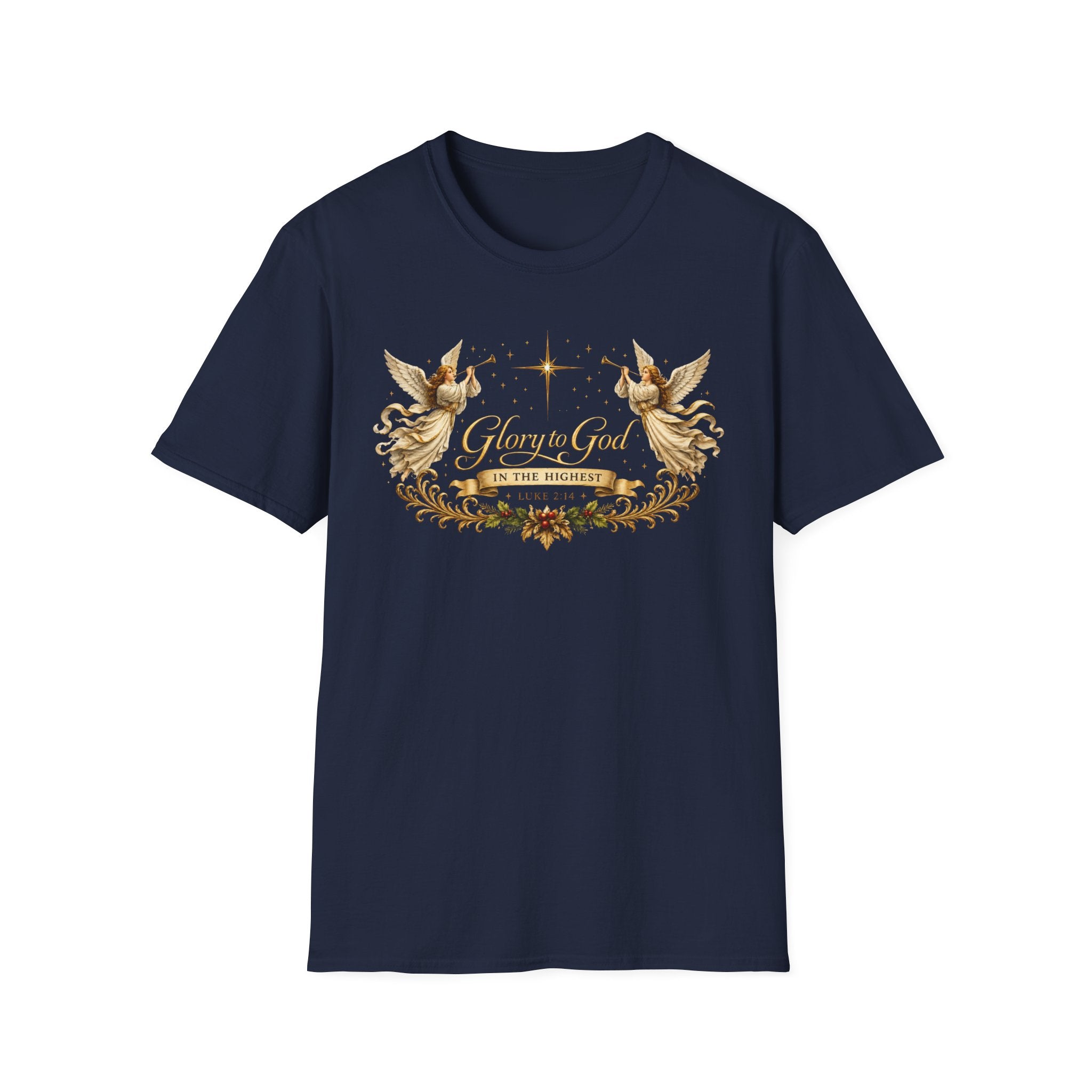 Glory to God Angel Christmas T-Shirt — "In the Highest" Nativity Holiday Tee
