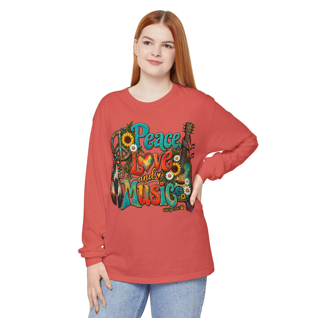 Peace Love and Music Long Sleeve Boho Style Tee
