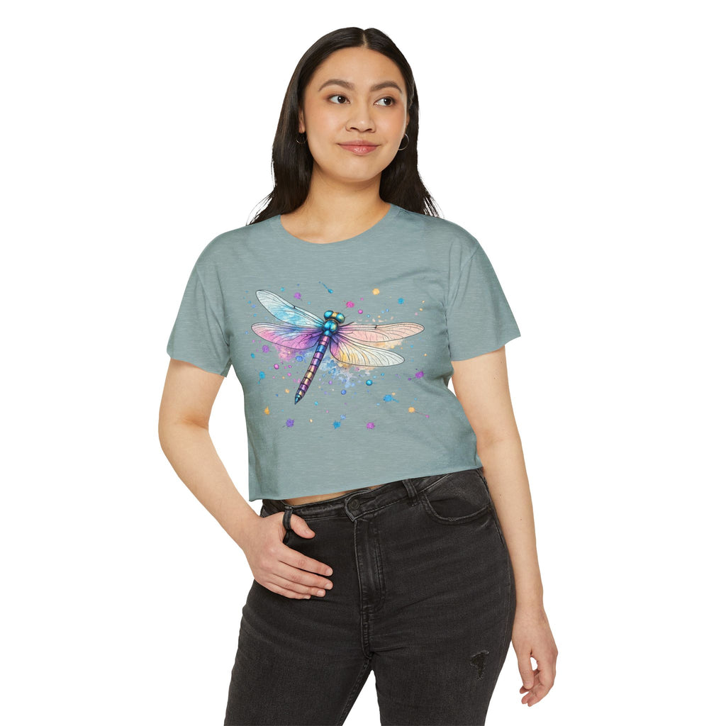 Dragonfly Watercolor Crop Top — Women's Festival Boho Tee