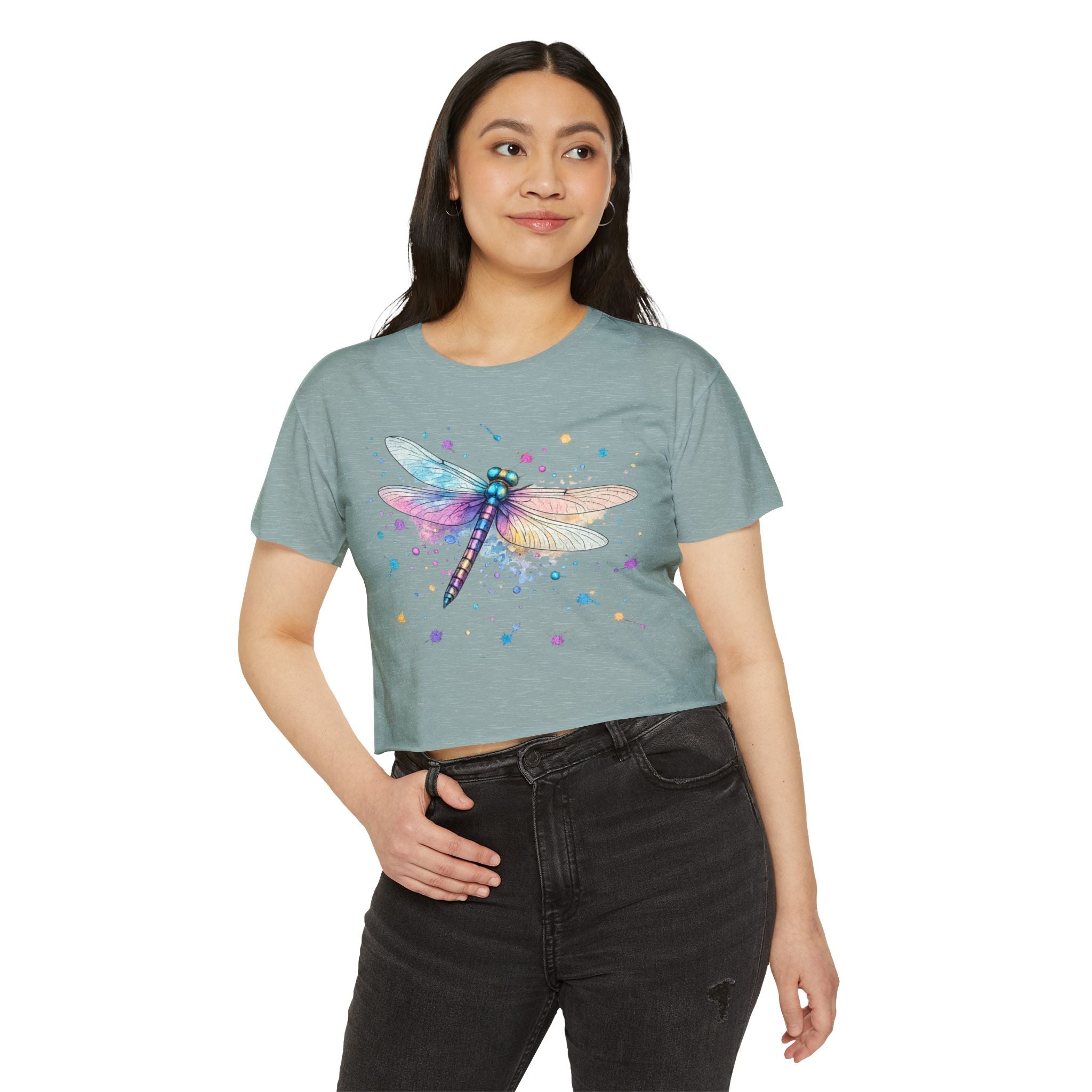 Dragonfly Watercolor Crop Top — Women's Festival Boho Tee