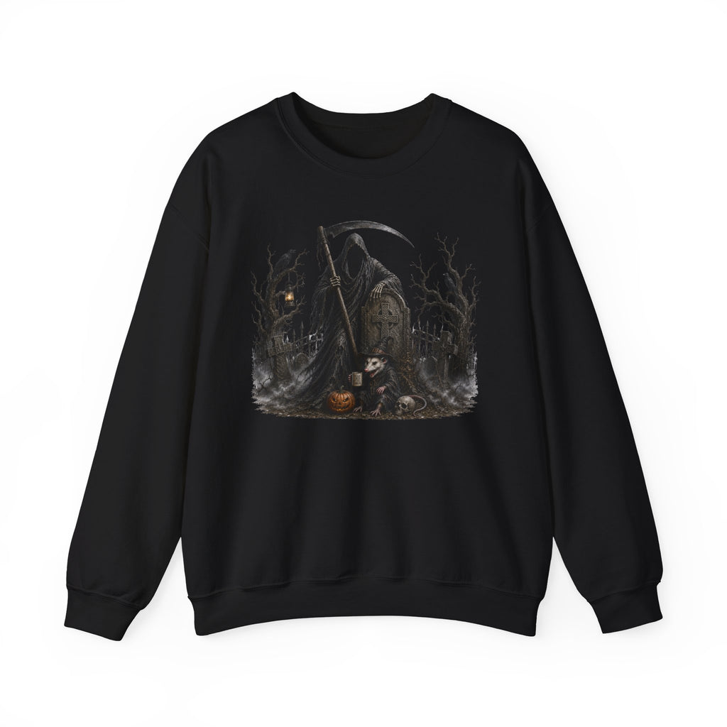 Grim Reaper Halloween Sweatshirt - Spooky Pumpkin & Owl Crewneck