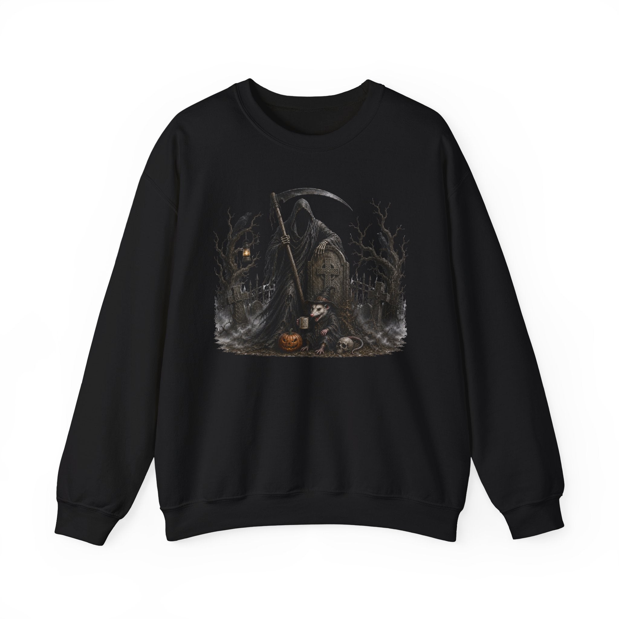 Grim Reaper Halloween Sweatshirt - Spooky Pumpkin & Owl Crewneck