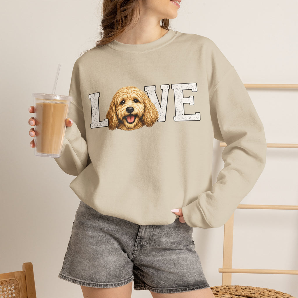 Love Goldendoodle Crewneck Sweatshirt — Cute Goldendoodle Face Pullover for Dog Lovers
