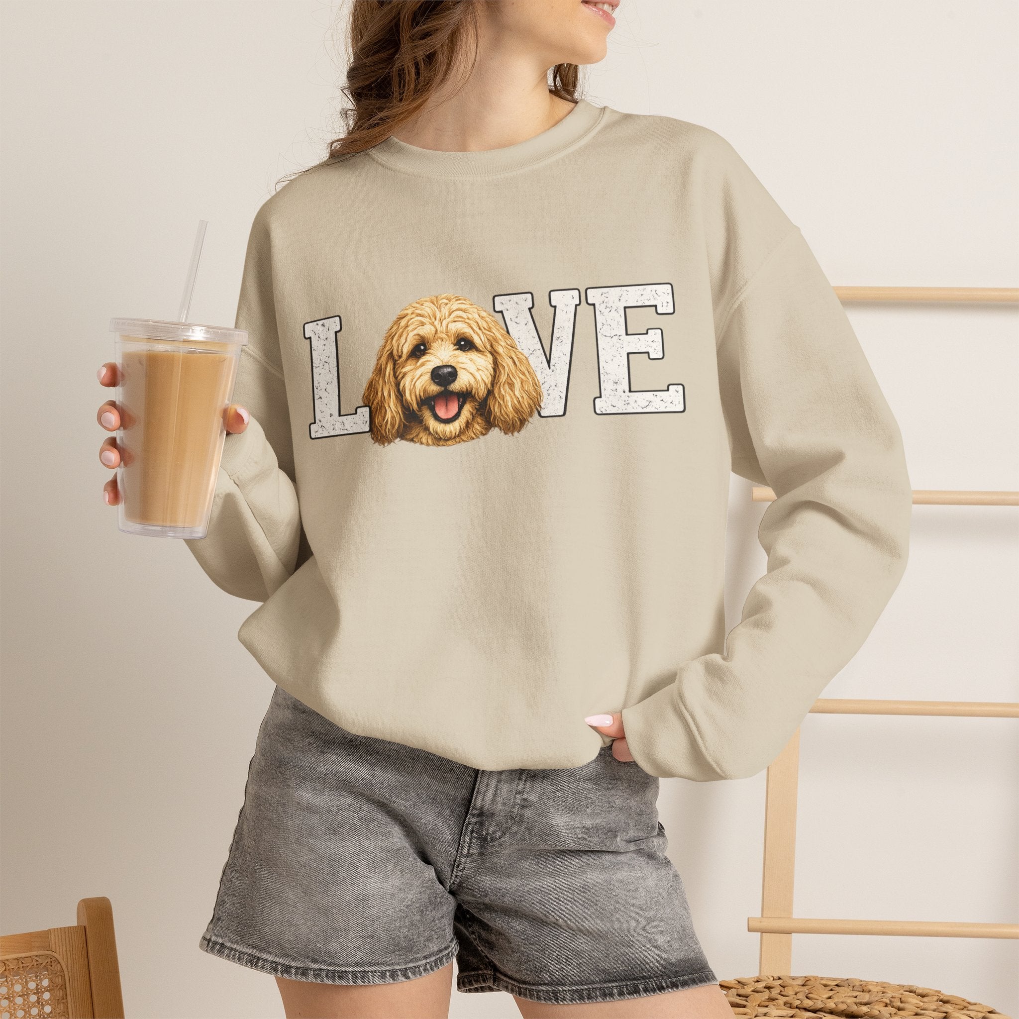 Love Goldendoodle Crewneck Sweatshirt — Cute Goldendoodle Face Pullover for Dog Lovers