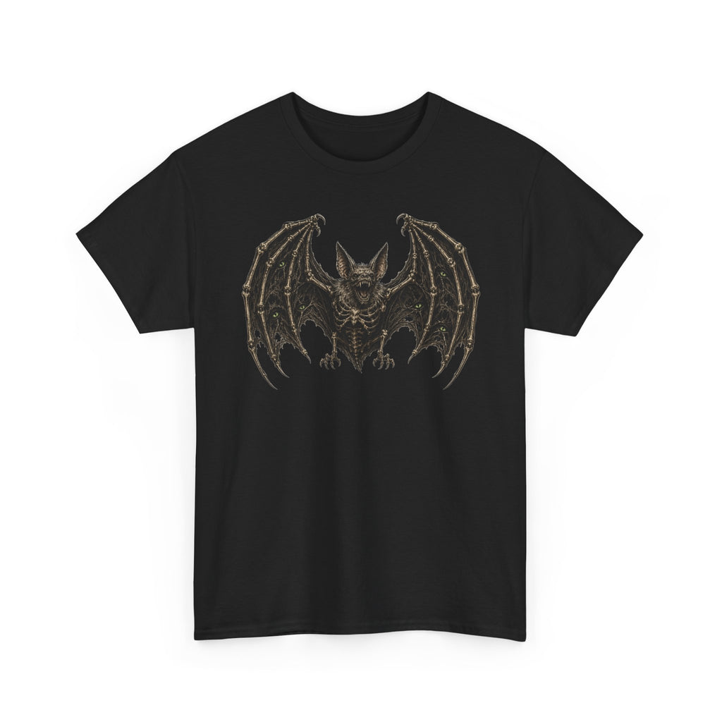 Gothic Bat Graphic Tee — Vintage Winged Skeletal Bat T‑Shirt for Halloween & Gothic Style