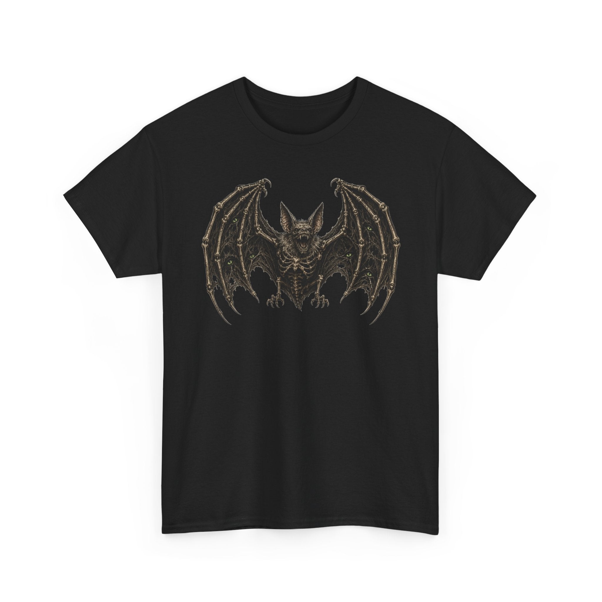 Gothic Bat Graphic Tee — Vintage Winged Skeletal Bat T‑Shirt for Halloween & Gothic Style
