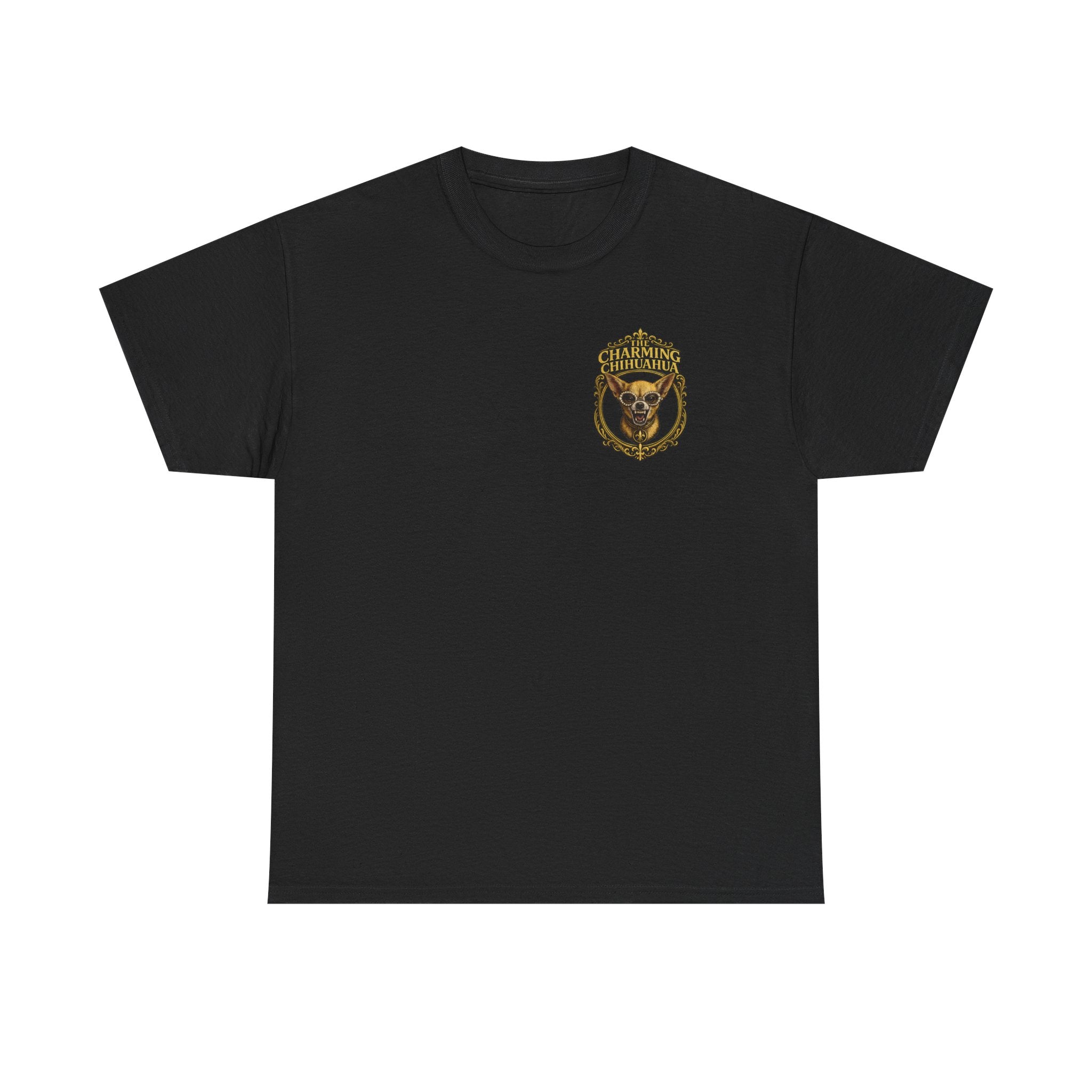 Chihuahua Crest Tee with back print — Vintage Chihuahua "THE CHARMNG CHIHUAHUA"