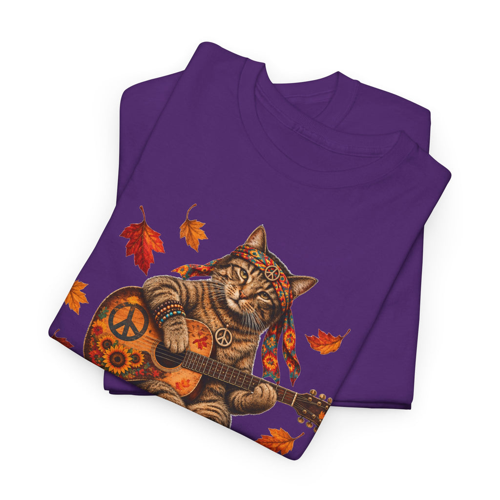 Boho  Cat Guitar T-Shirt - Hippie cat fall shirt, Peace Love Music Tee
