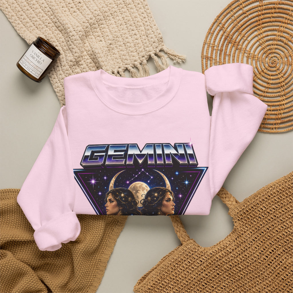 Gemini Zodiac Crewneck Sweatshirt — Retro Twin Astrology Graphic