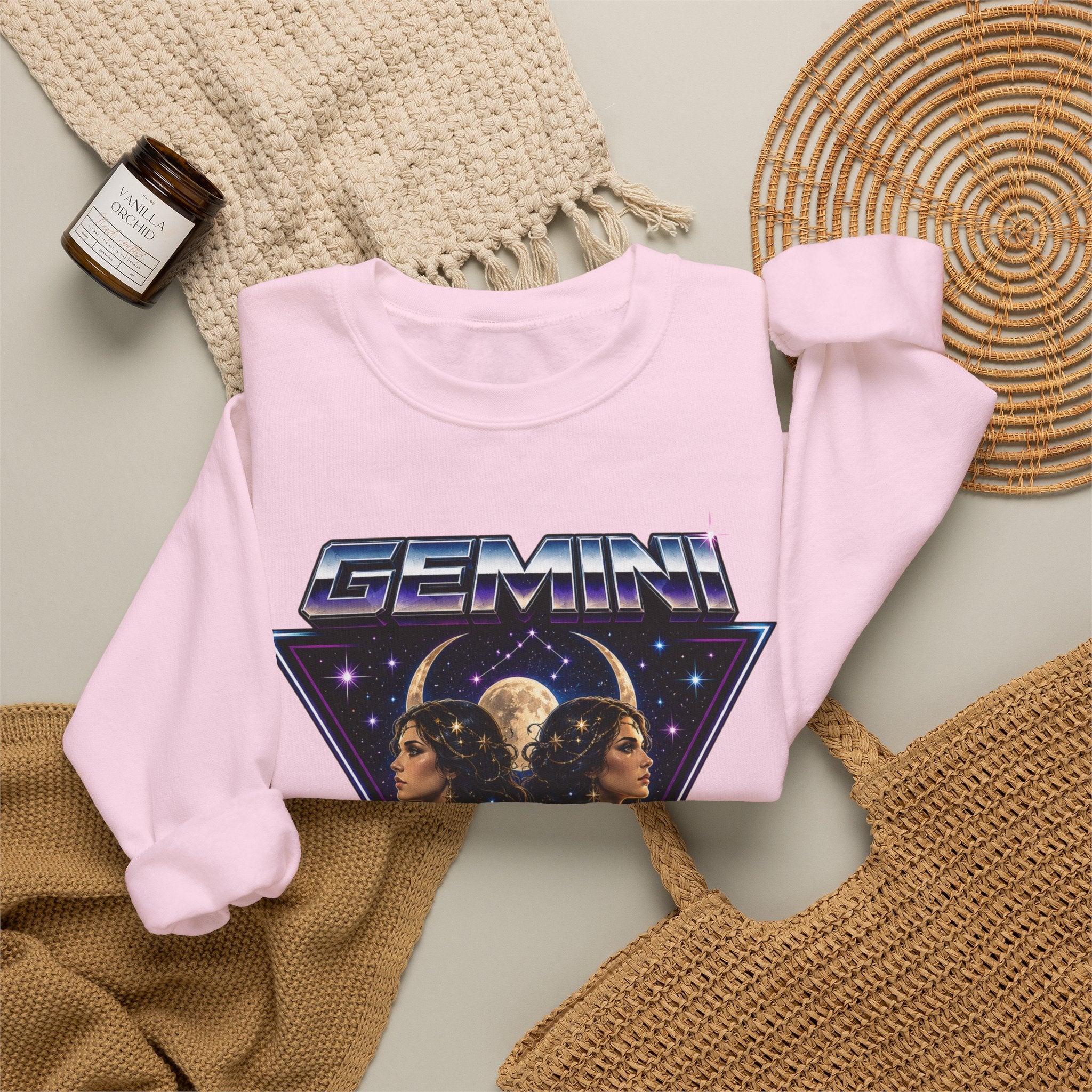 Gemini Zodiac Crewneck Sweatshirt — Retro Twin Astrology Graphic
