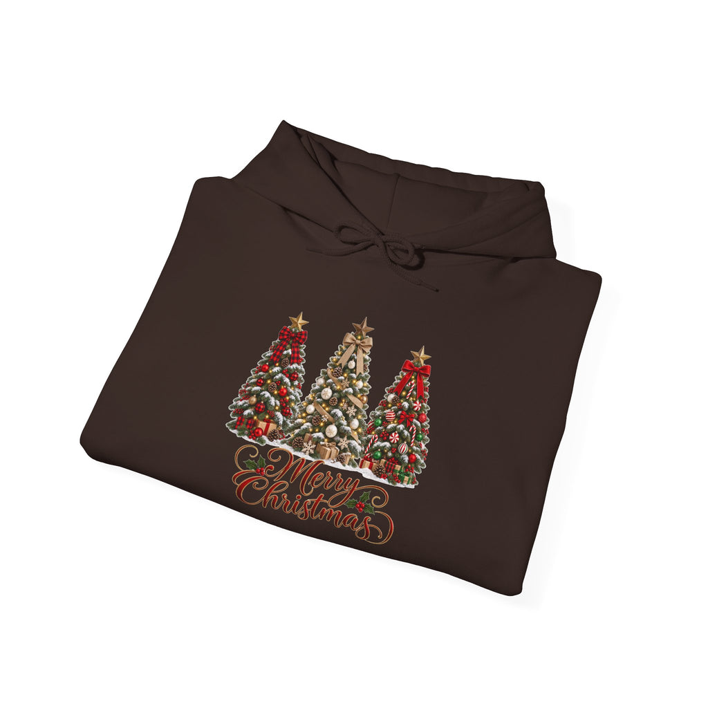 Christmas Tree Trio Hoodie – Festive Holiday Sweatshirt with 'Christmas Wishes' Design