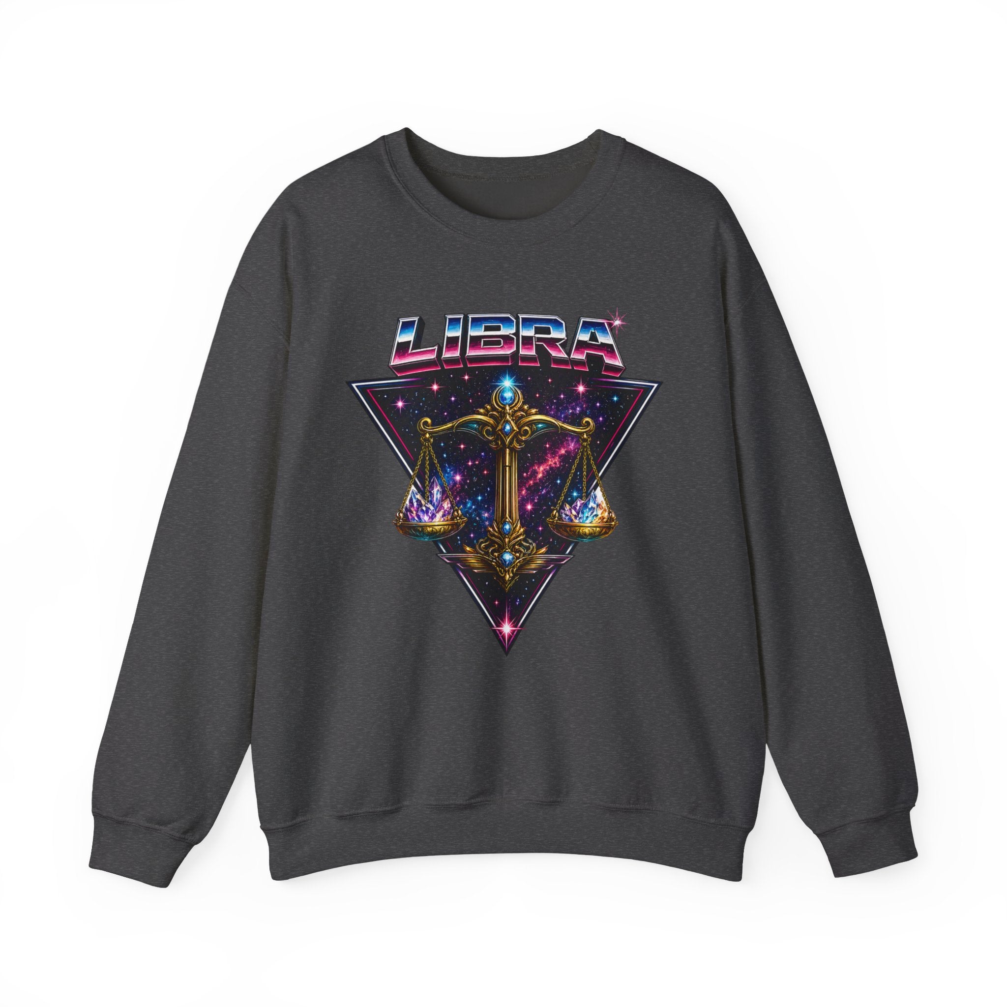Libra Zodiac Crewneck Sweatshirt — Retro Cosmic Scales Astrology Graphic